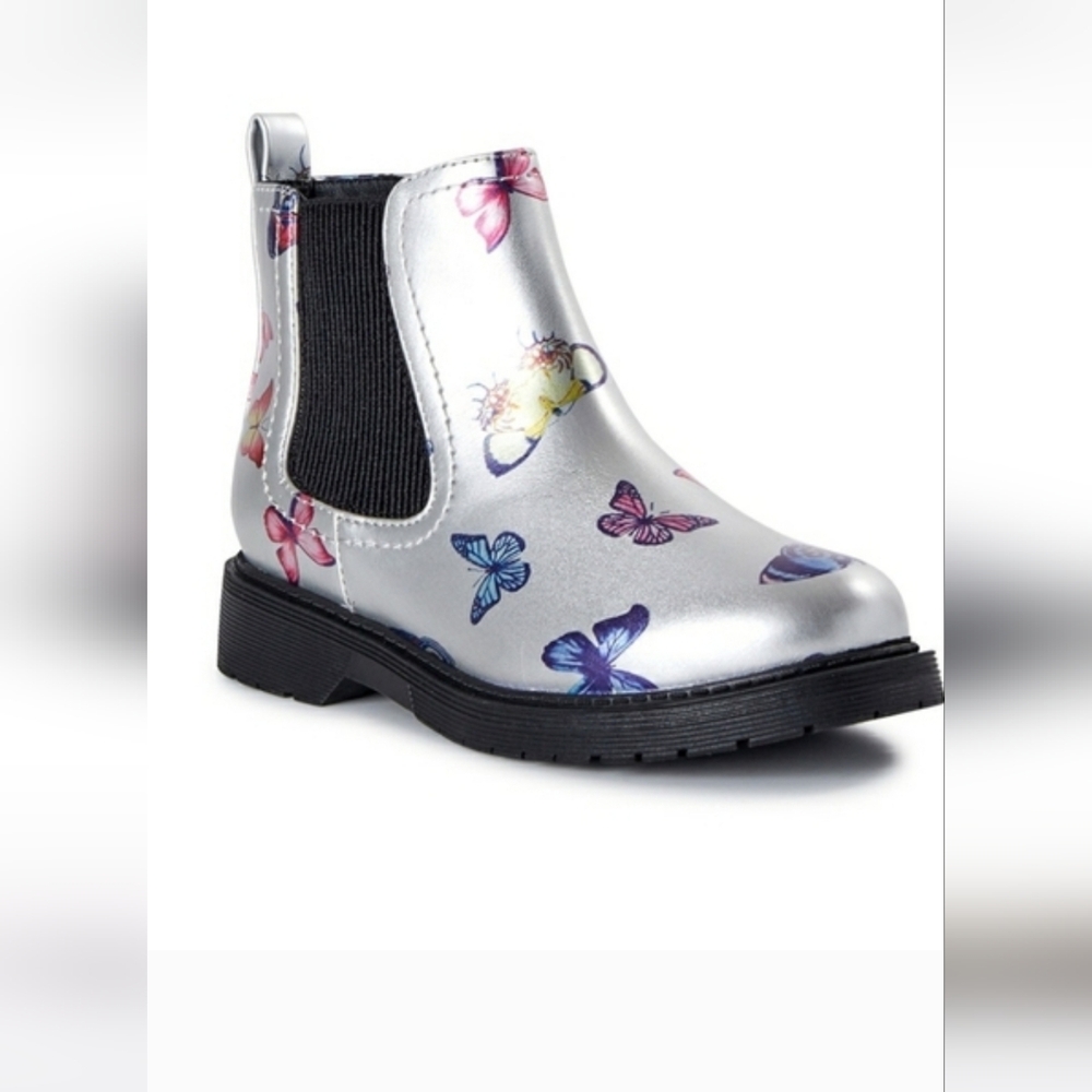Madden NYC Silver Ankle Boots with Butterfly Print